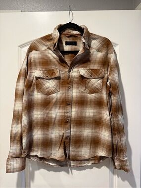 Dkota Brown & Cream Plaid Pearl Snap Flannel Shirt